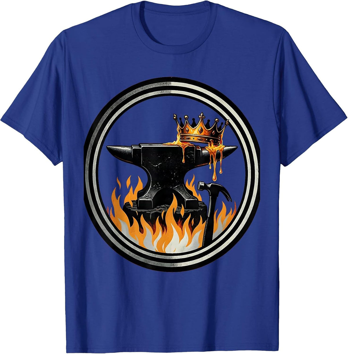 Blacksmith Melting Crown Into Hammer Graphic T-Shirt - Royal Blue