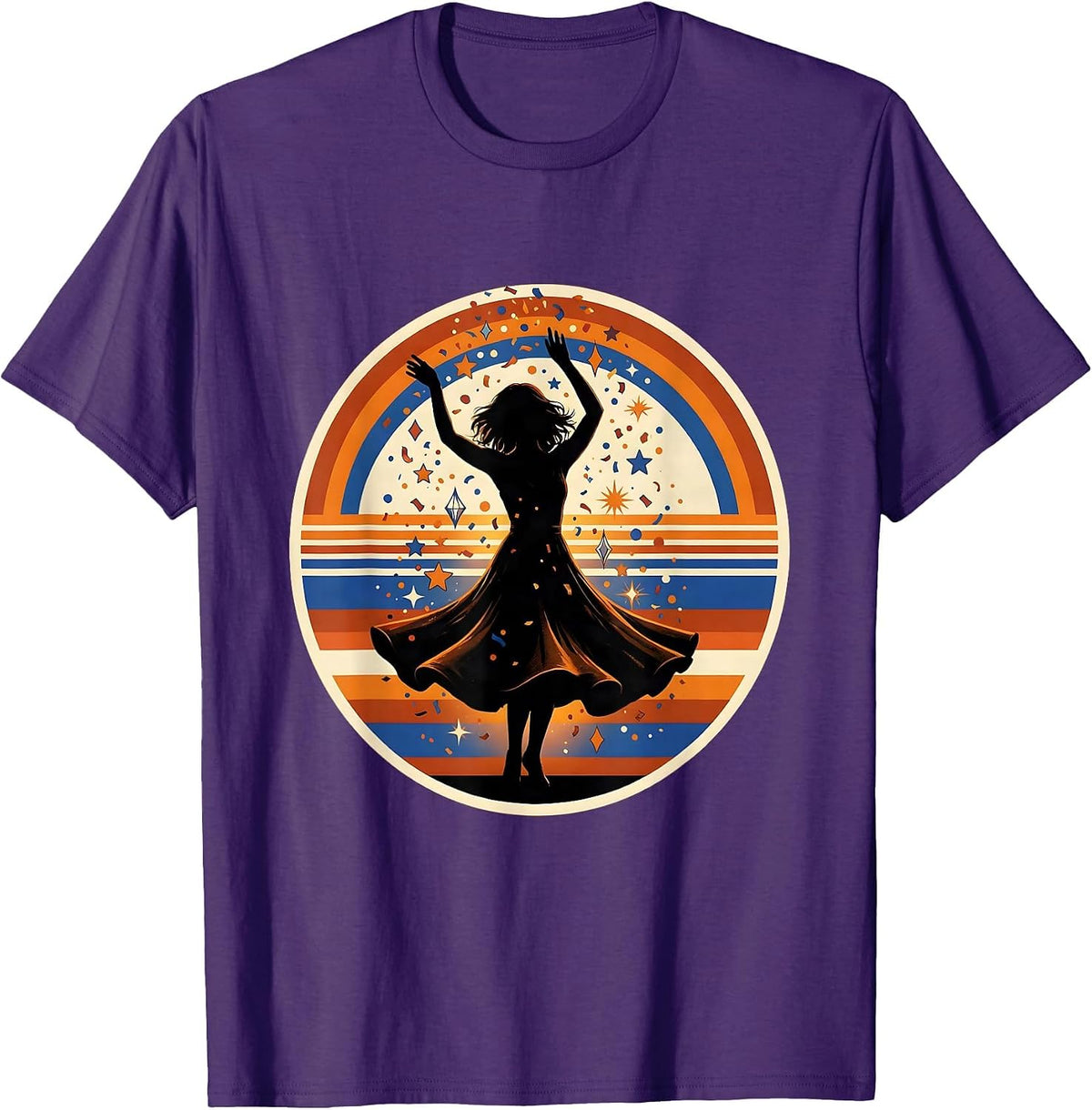 Red White and Blue Dancing Celebration Graphic T-Shirt - Purple