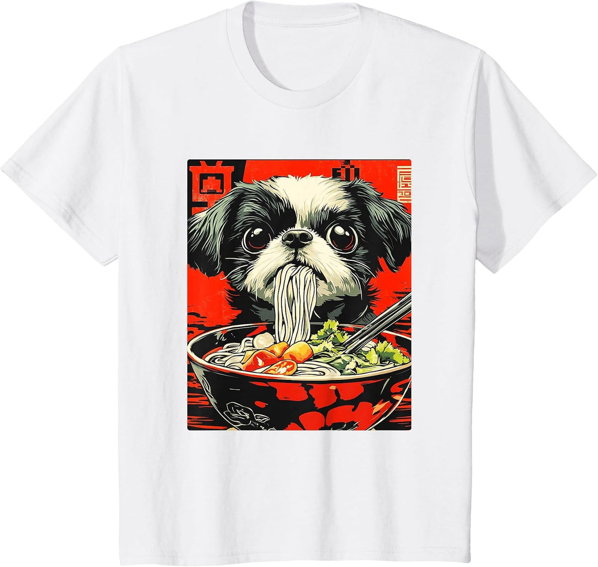 Shih Tzu Eating Japanese Ramen T-Shirt - White