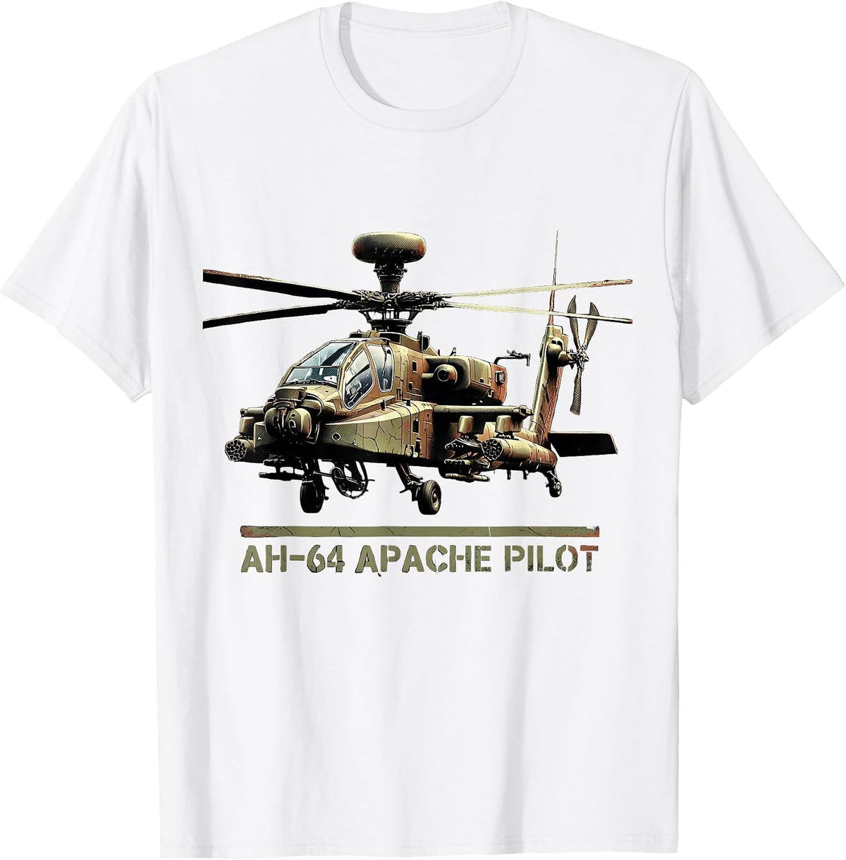 Men's AH-64 APACHE PILOT Distressed Military Helicopter Veteran T-Shirt - White