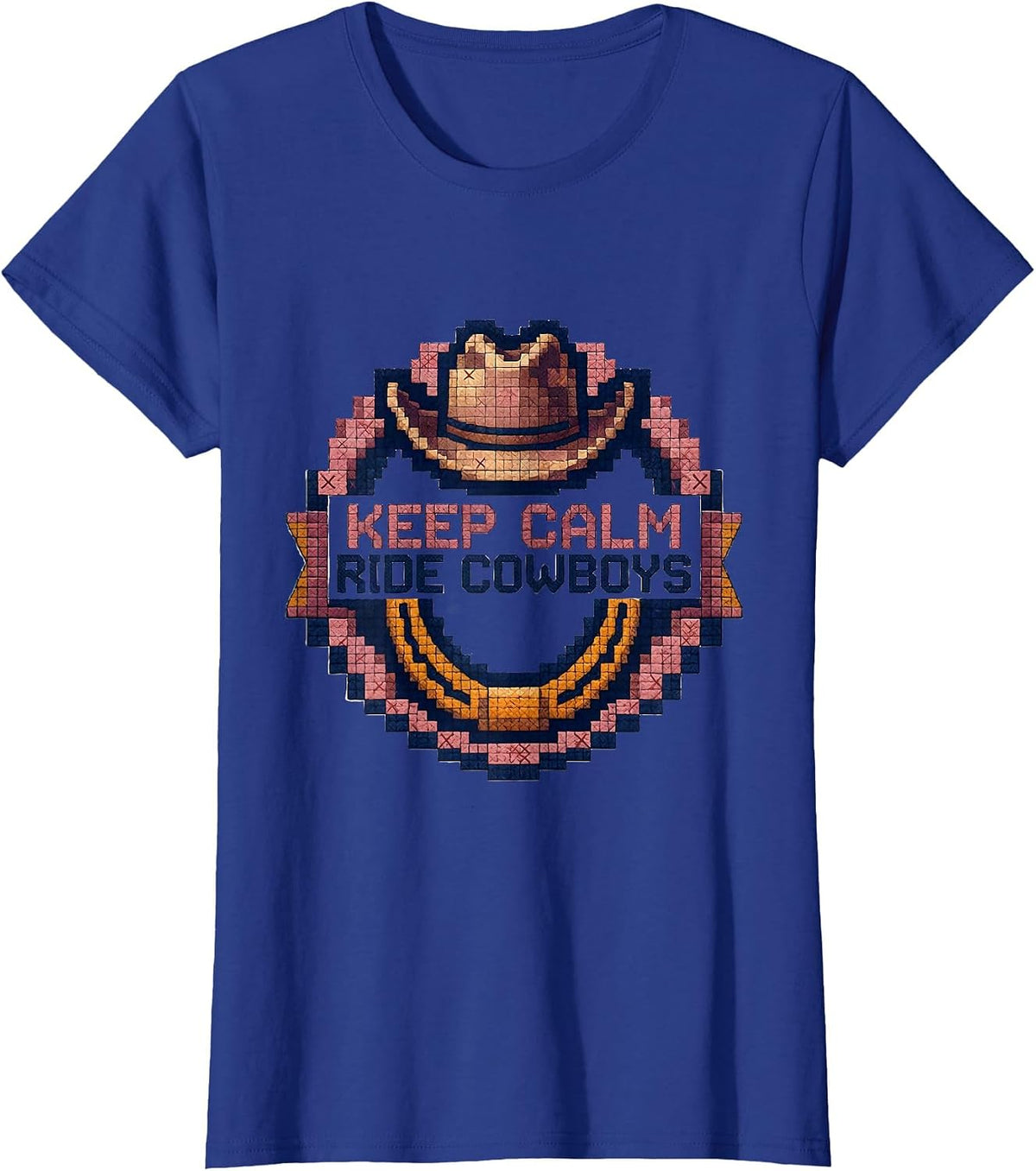 Women's Keep Calm Ride Cowboys Western Design T-Shirt - Royal Blue