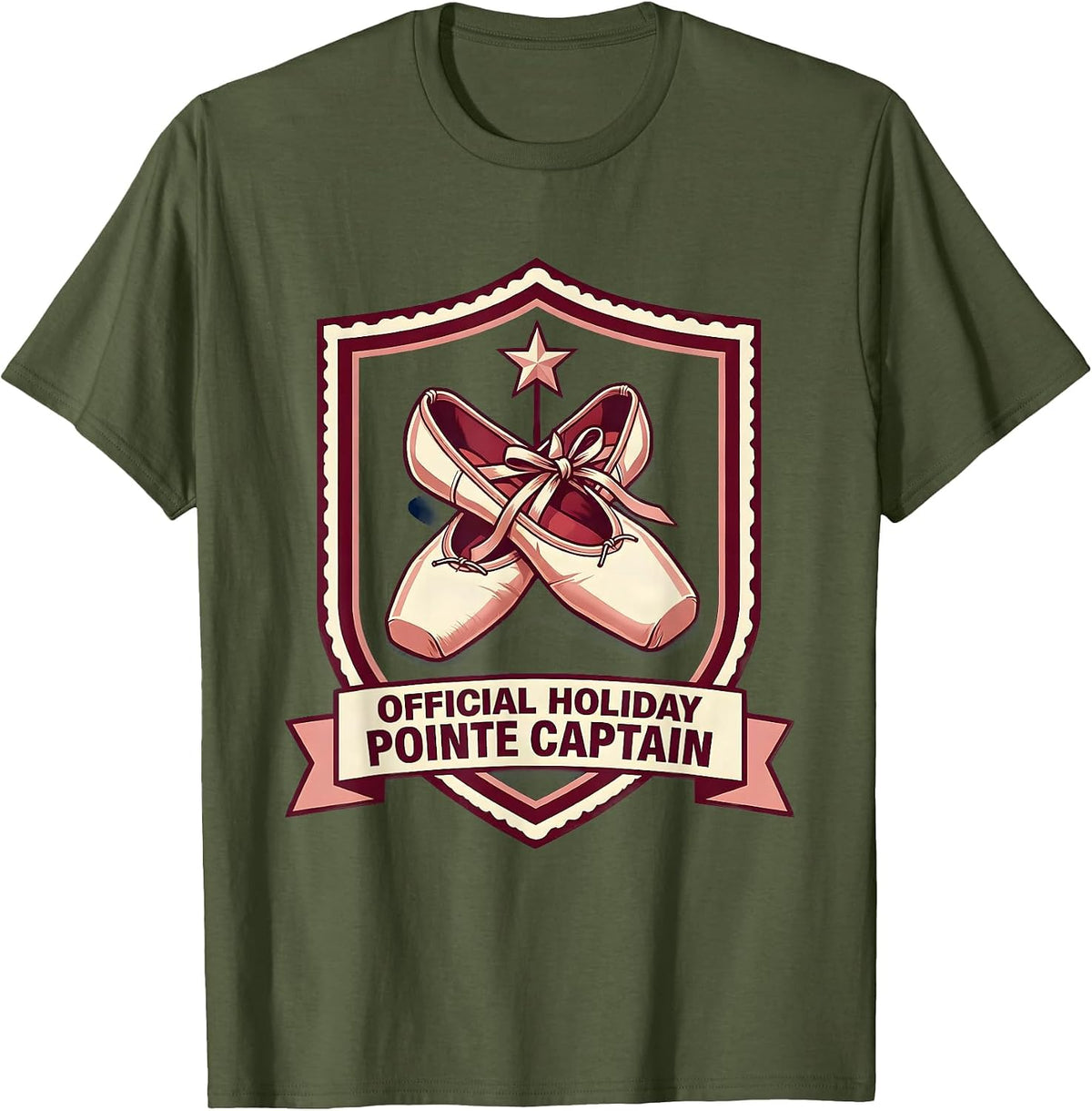 Men's Official Holiday Pointe Captain Christmas Ballet Dancer T-Shirt - Olive Green