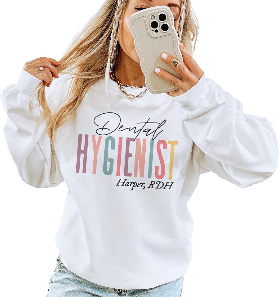 Custom Dental Hygienist Sweatshirt, Personalized RDH Name Gift, Dental Hygiene Shirt, Dentist Office Employee Coworker