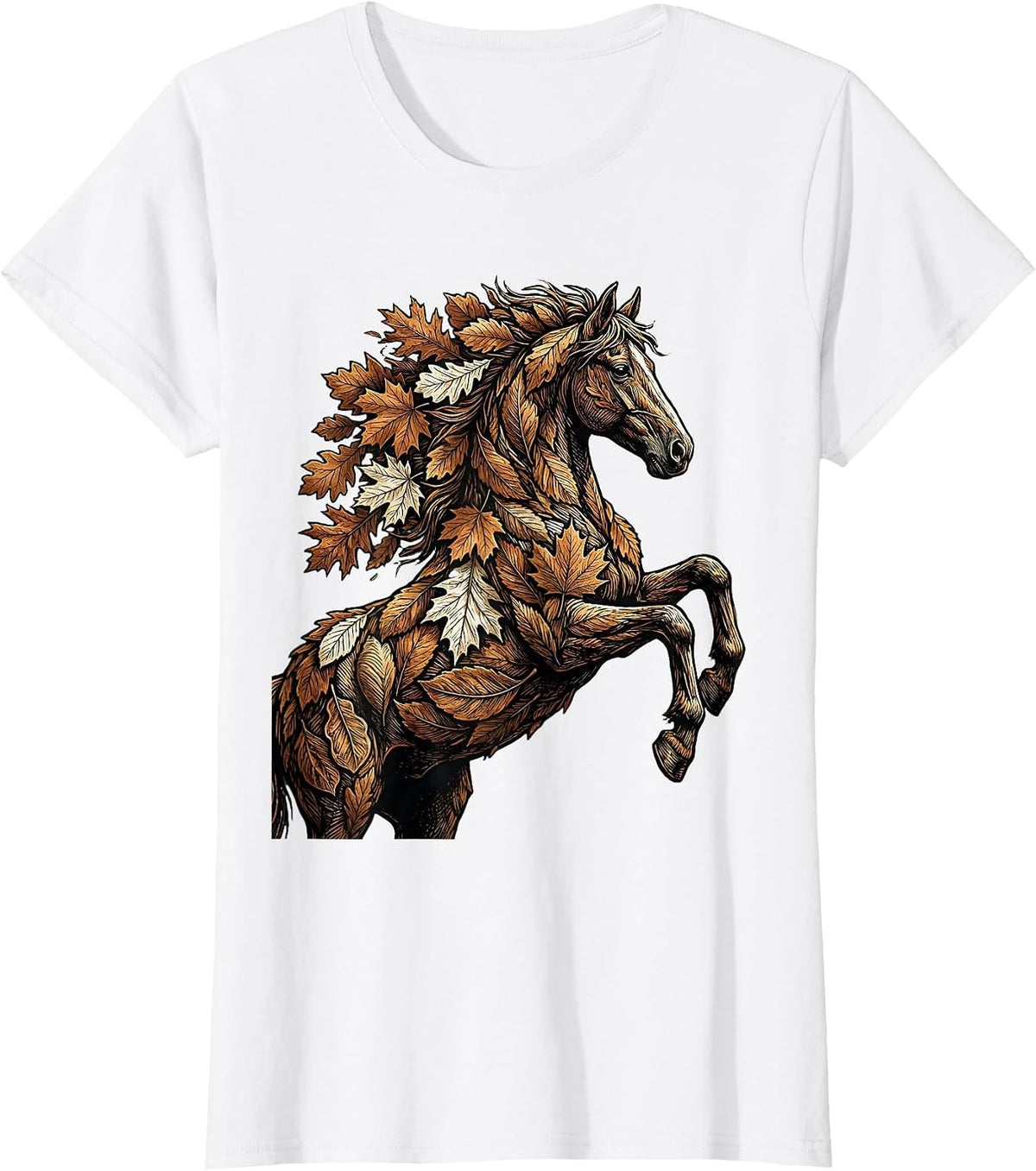 Autumn Leaves Horse Nature Fall Art Design T-Shirt - White