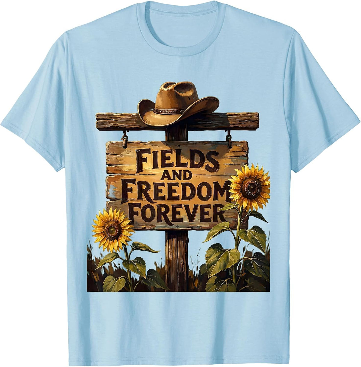 Men's Fields and Freedom Forever Cowgirl Design T-Shirt - Baby Blue