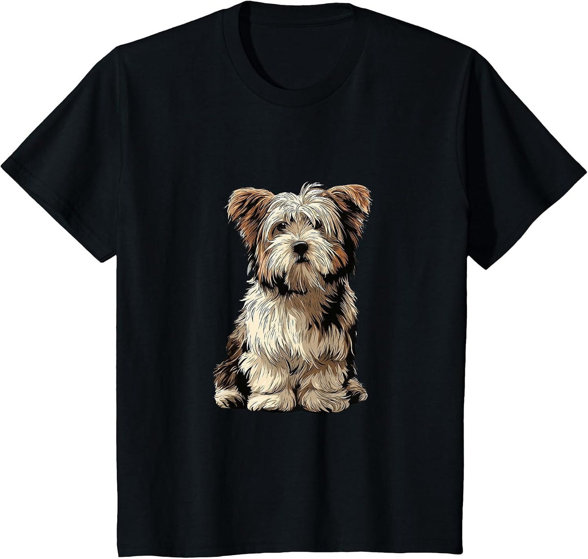 Biewer Terrier Dog Illustration T-Shirt - Black