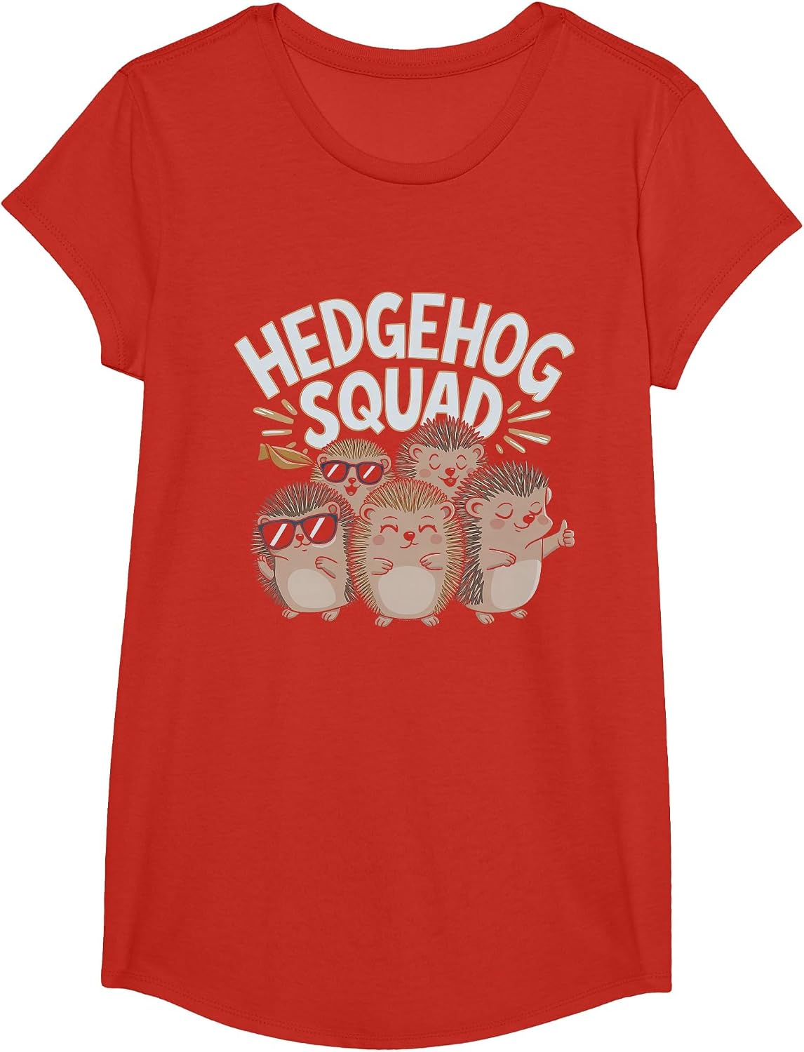 Funny Hedgehog Squad Design T-Shirt - Girls Red