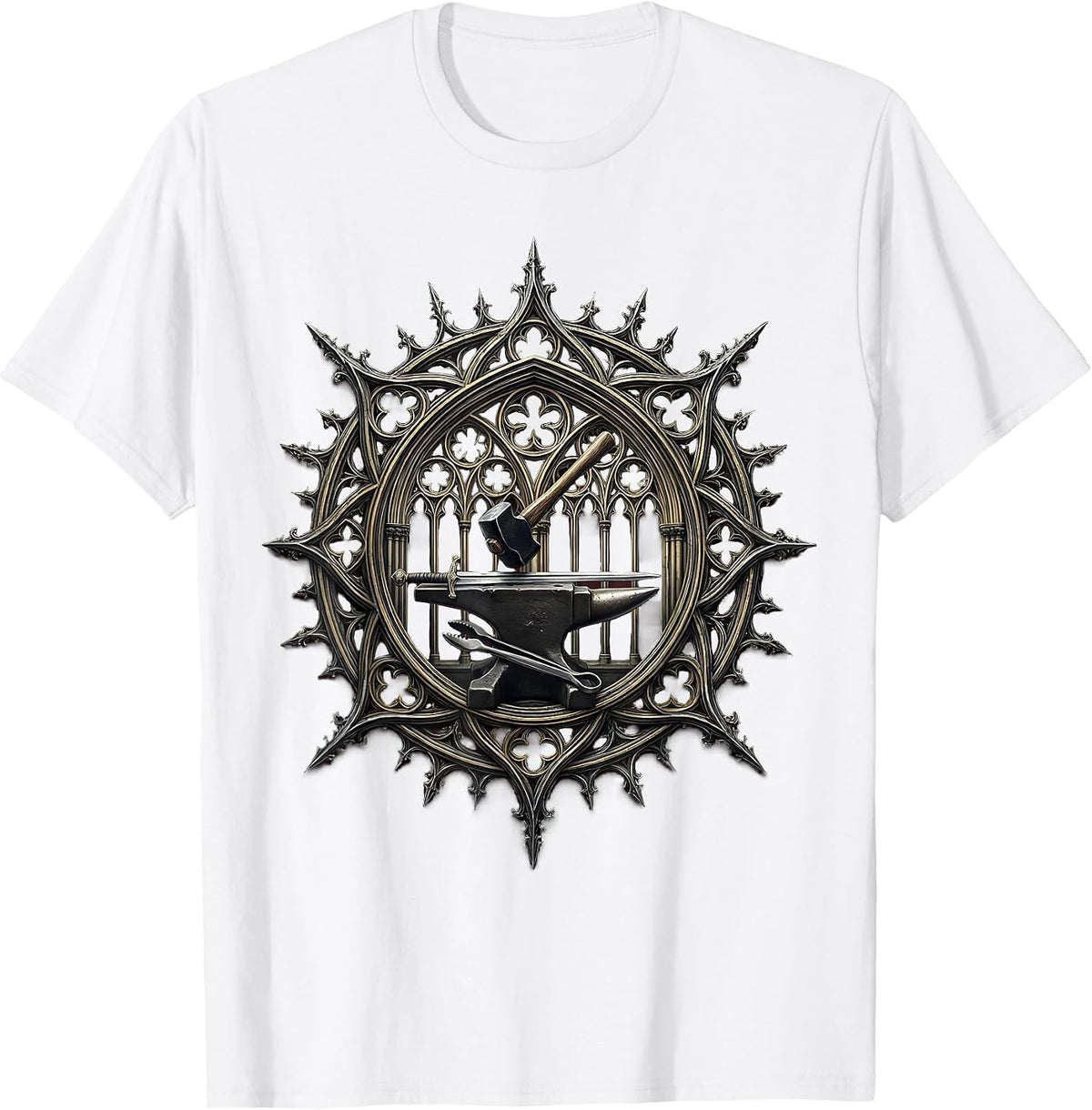 Men's Renaissance Blacksmith Forging Glowing Sword Anvil T-Shirt - White