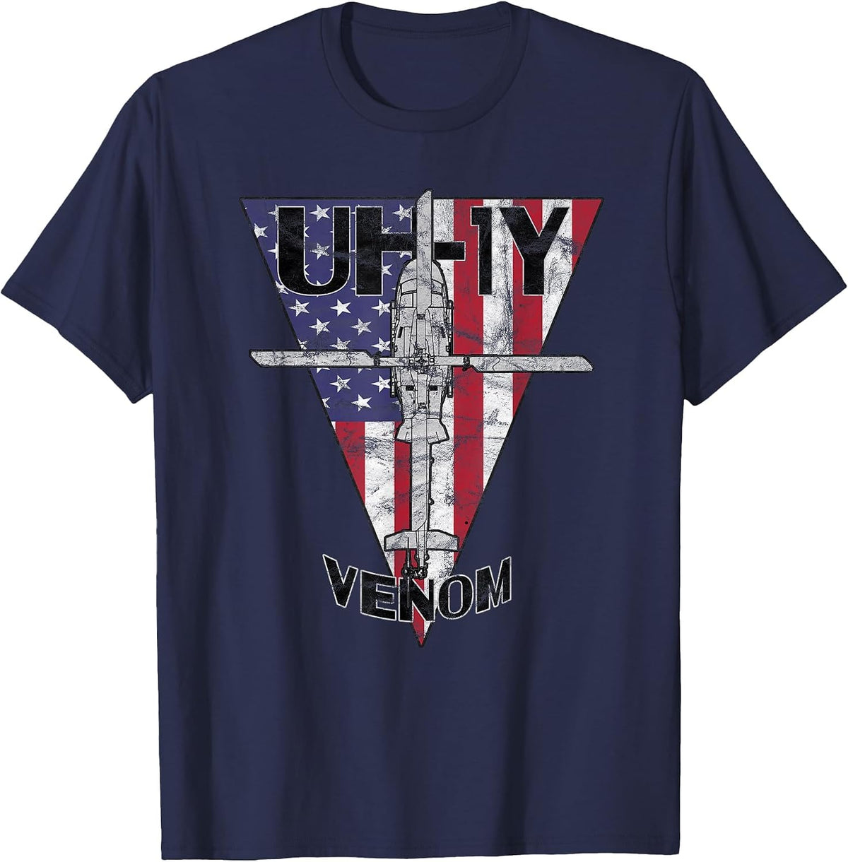 UH-1Y Venom Military Helicopter Patriotic Vintage T-Shirt - Navy Blue
