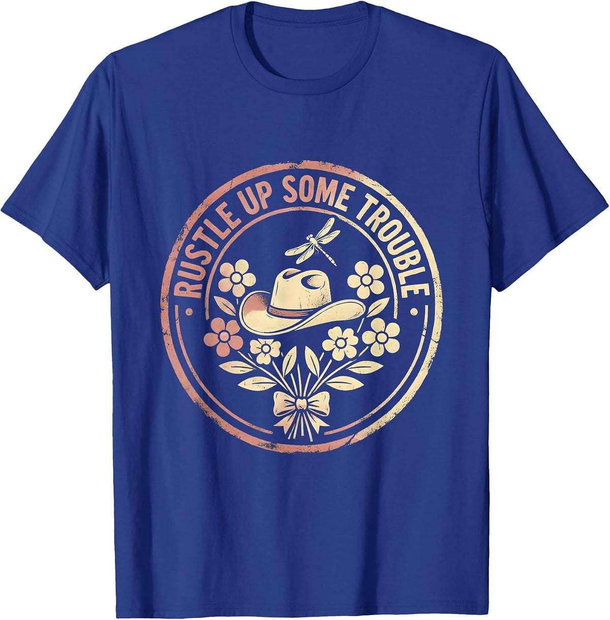 Rustle Up Some Trouble Cowgirl Design T-Shirt - Royal Blue