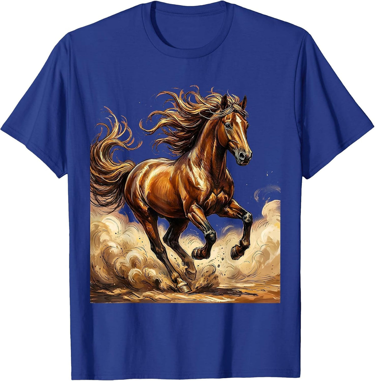 Running Horse Flowing Mane Rodeo Graphic Tee T-Shirt - Royal Blue