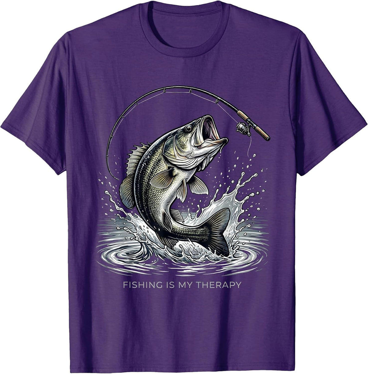 Fishing Is My Therapy Outdoor Angler Design T-Shirt - Purple