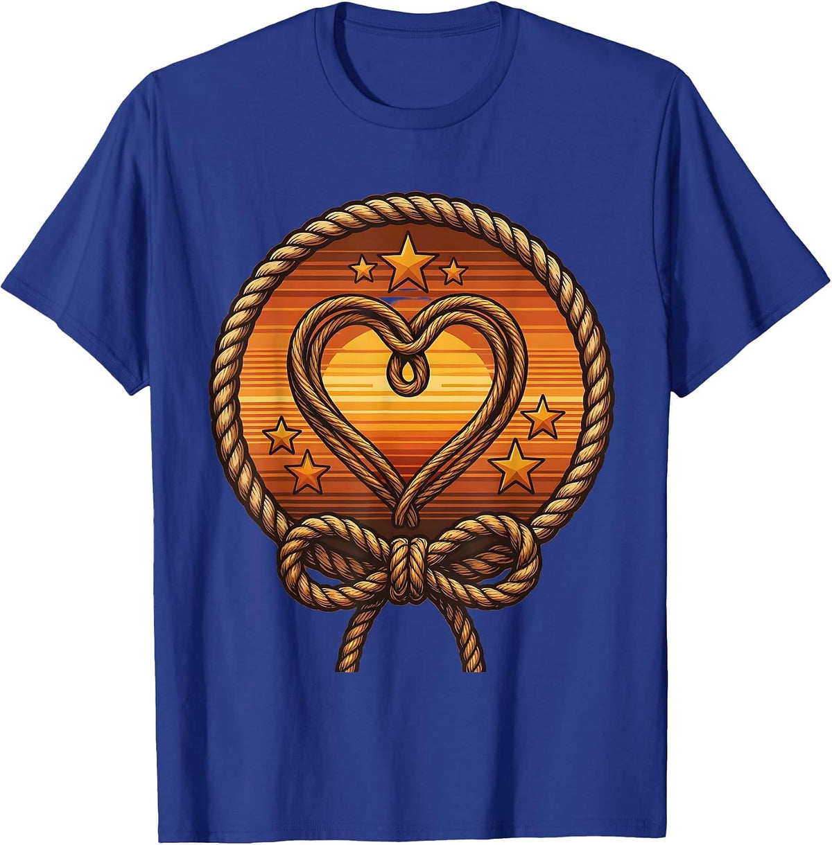 Western Lasso Heart Stars Cowgirl Graphic Design T-Shirt - Royal Blue