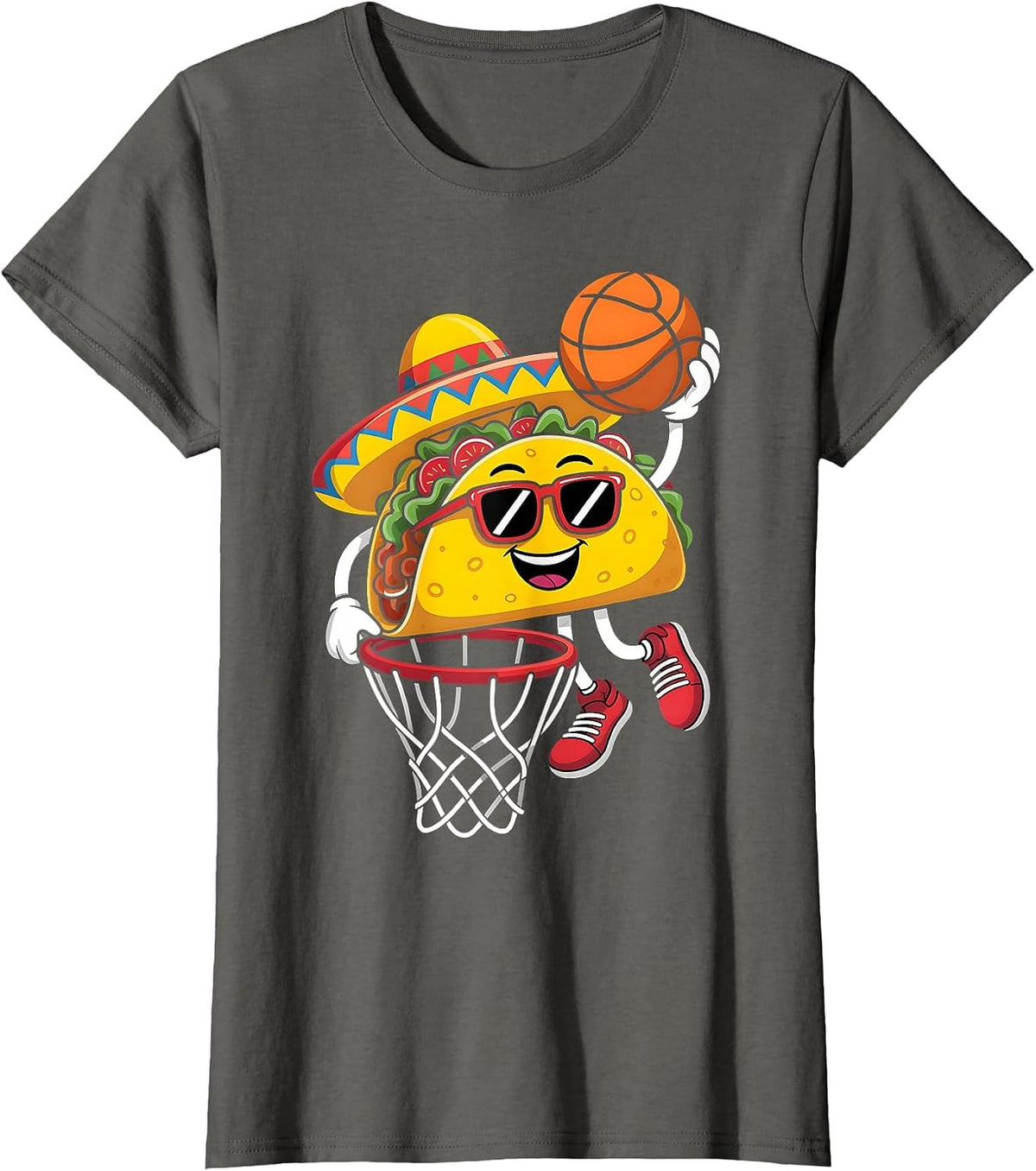 Taco Playing Basketball Mexican Food Cinco De Mayo Kids T-Shirt - Asphalt Grey