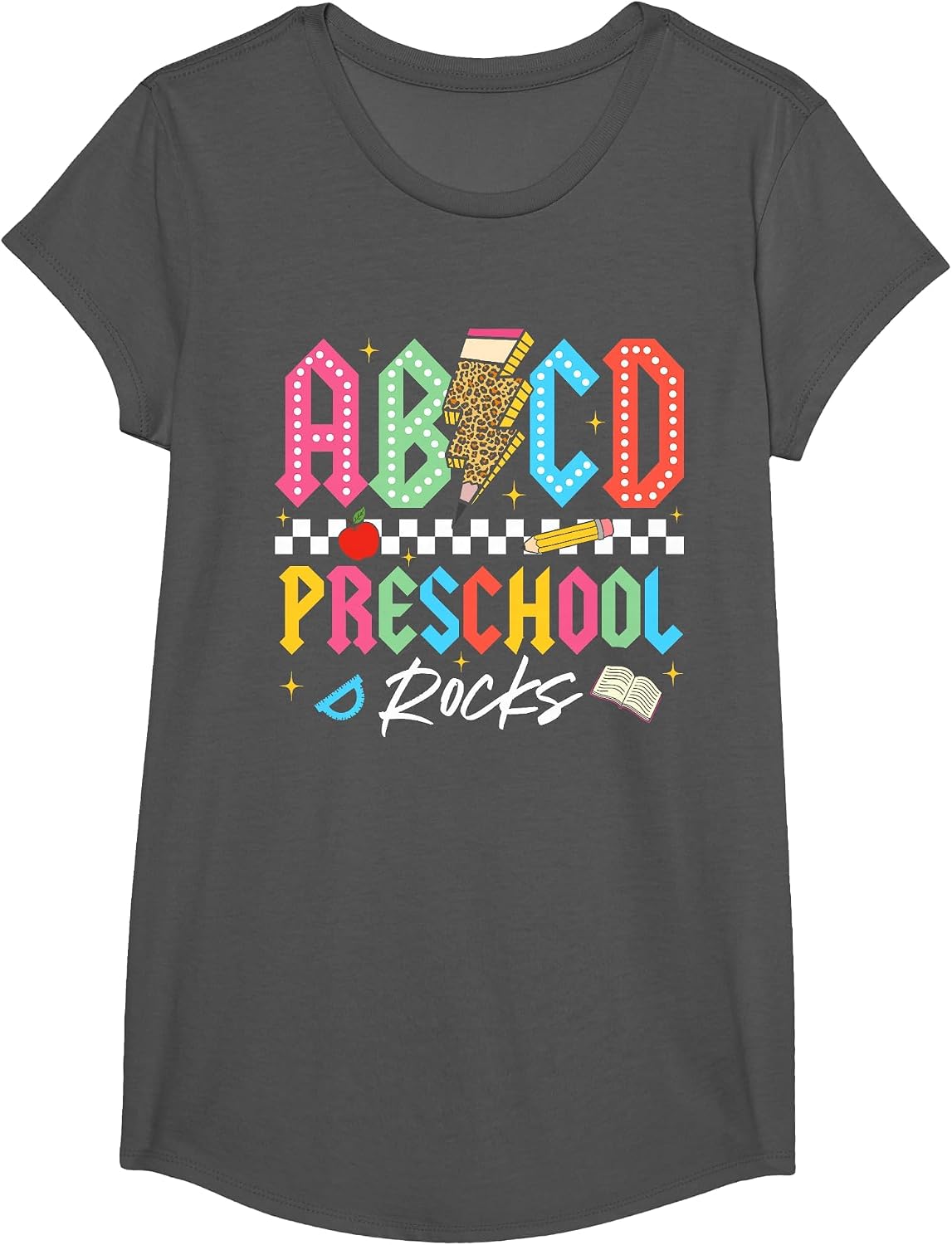 ABCD Preschool Rocks Pencil Lightning Teachers Rock Boys T-Shirt - Girls Asphalt Grey