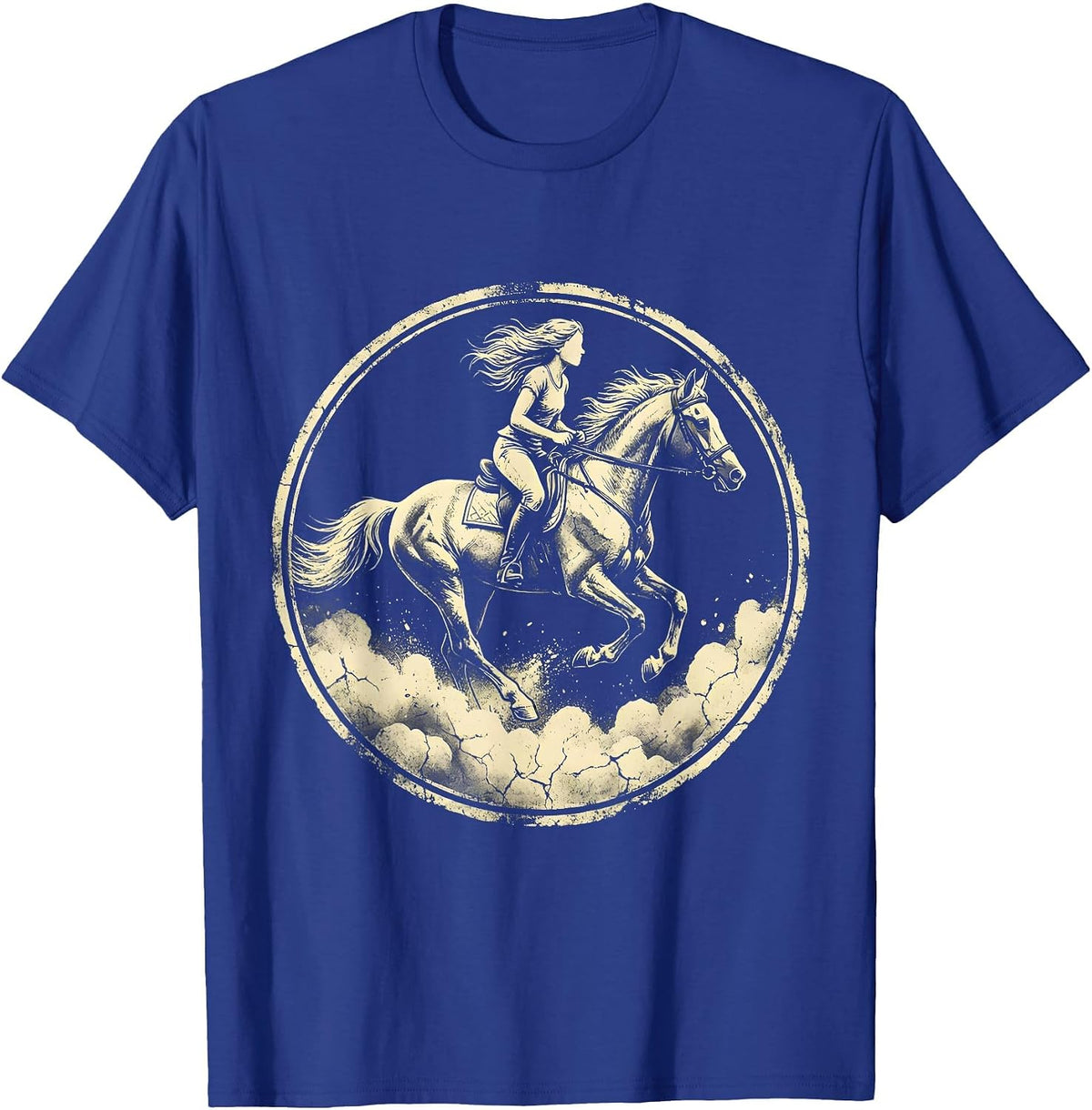 Men's Western Cowgirl Horseback Riding Dust Trail Design T-Shirt - Royal Blue