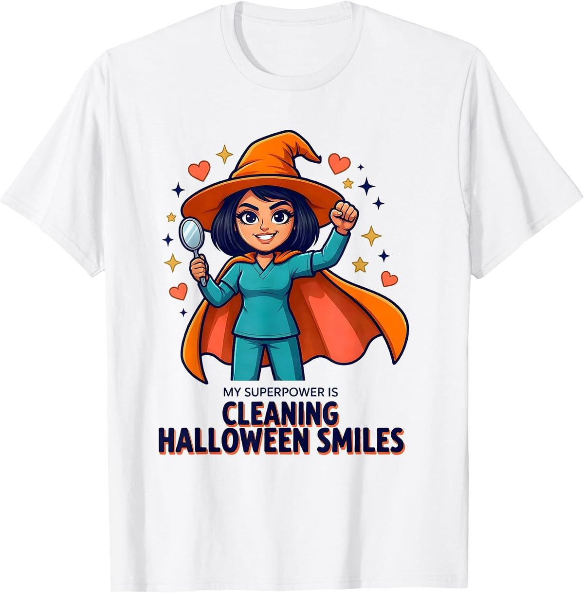 Men's MY SUPERPOWER IS CLEANING HALLOWEEN SMILES Dental Hygienist T-Shirt - White