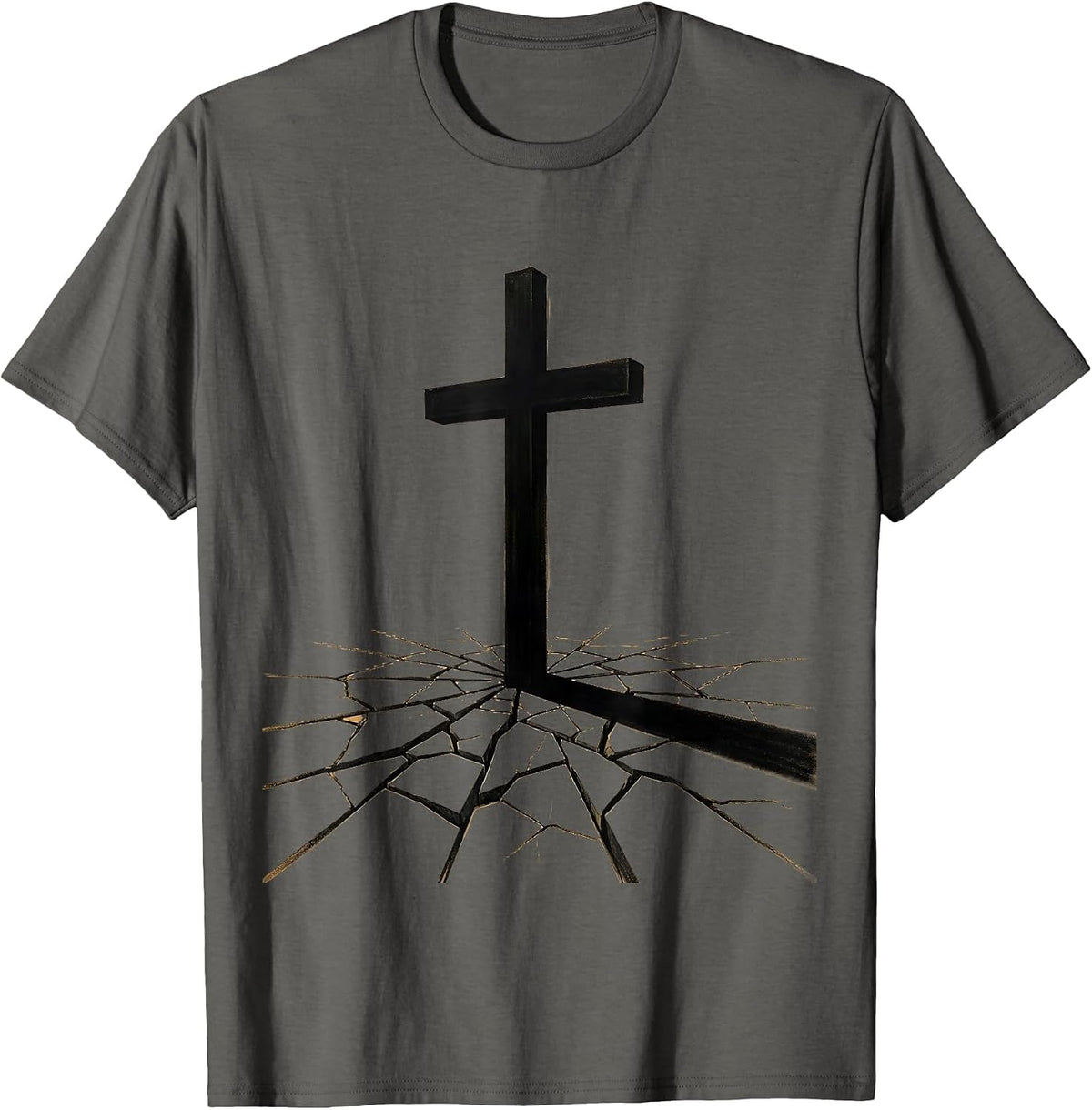Giant Cross Shadow Over Cracked Earth Christian Design T-Shirt - Asphalt Grey