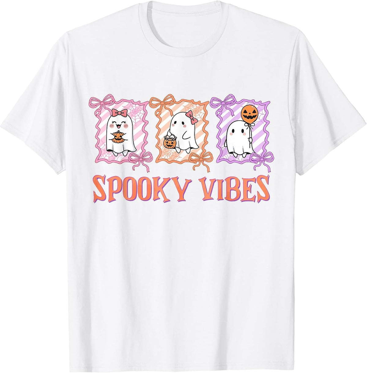 Spooky Vibes Halloween Ghost Girly Spooky Season Autumn Fall T-Shirt - White
