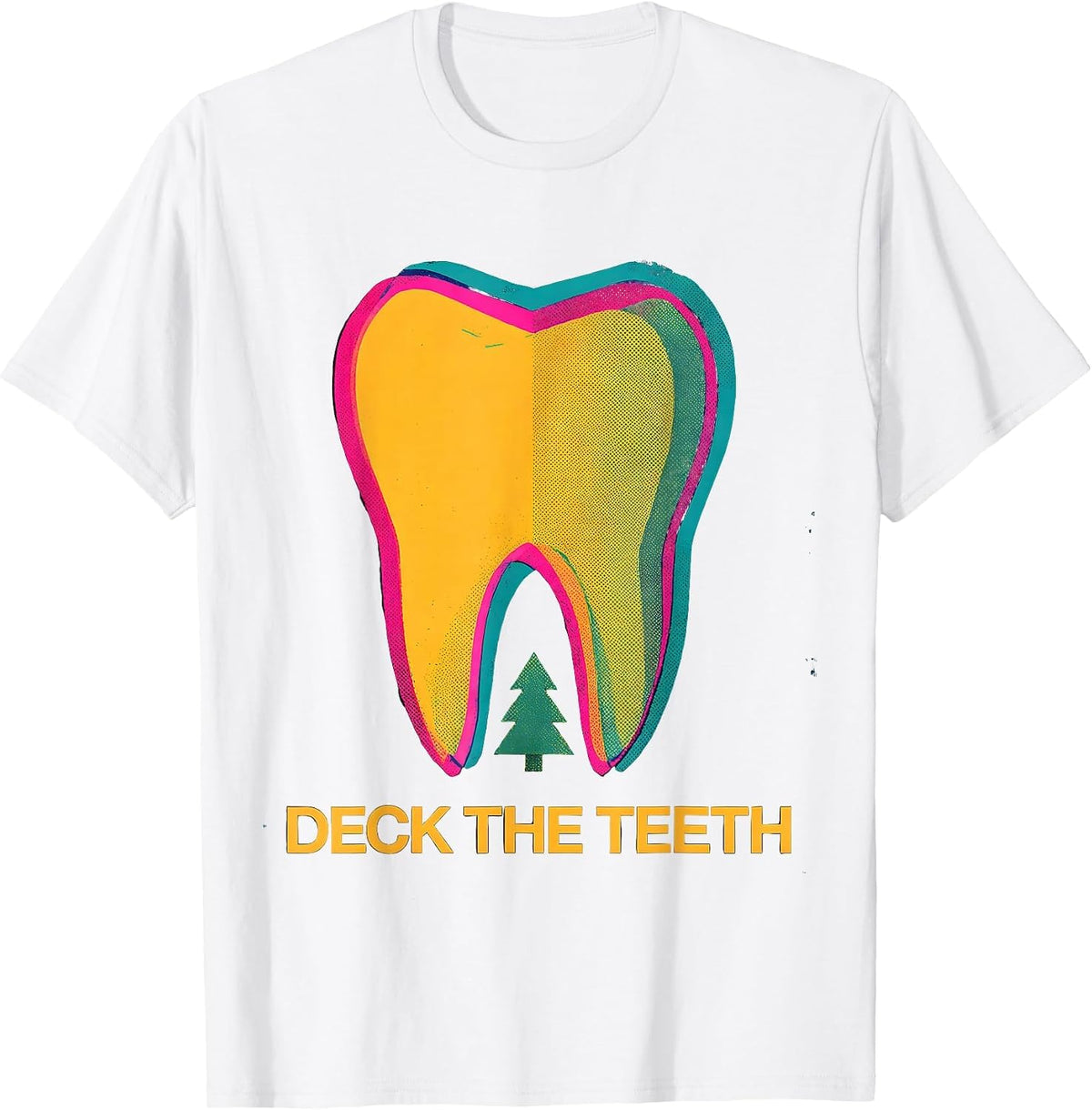 Men's Deck the Teeth Risograph Dental Christmas Humor T-Shirt - White