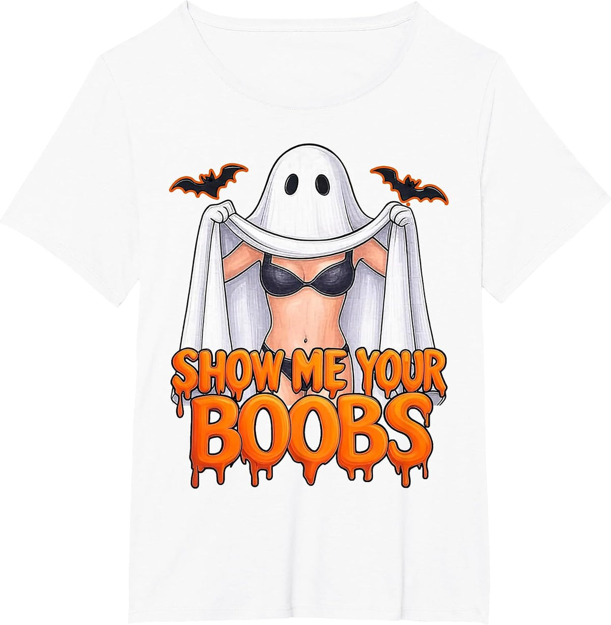 Show Me Your Boobs Funny Ghost Halloween Humor for Adults T-Shirt - White