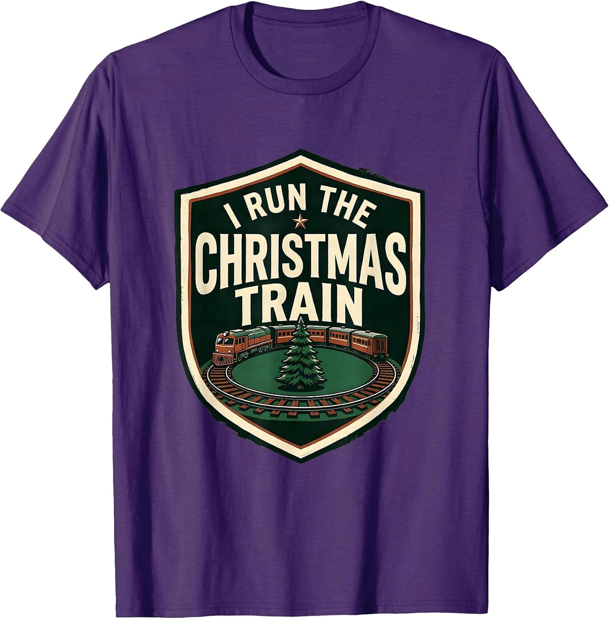 I Run The Christmas Train Vintage Holiday Train Enthusiast T-Shirt - Purple