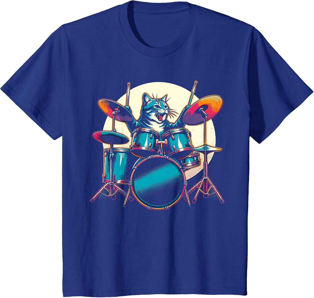 Cat Playing Drums Drummer Novelty Music Lover Funny Drummer T-Shirt - Royal Blue