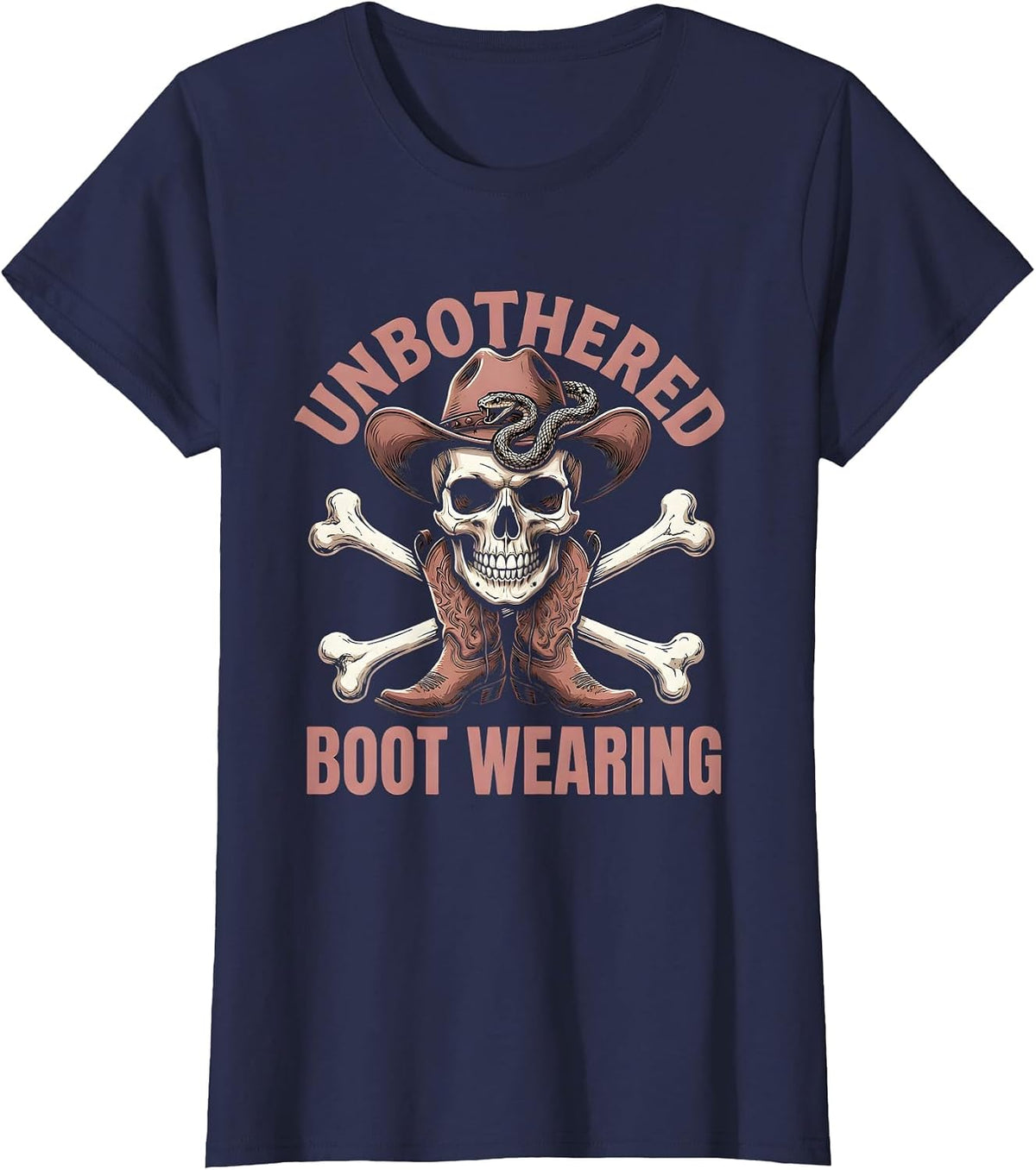 Women's Unbothered and Boot Wearing Cowboy Design T-Shirt - Navy Blue