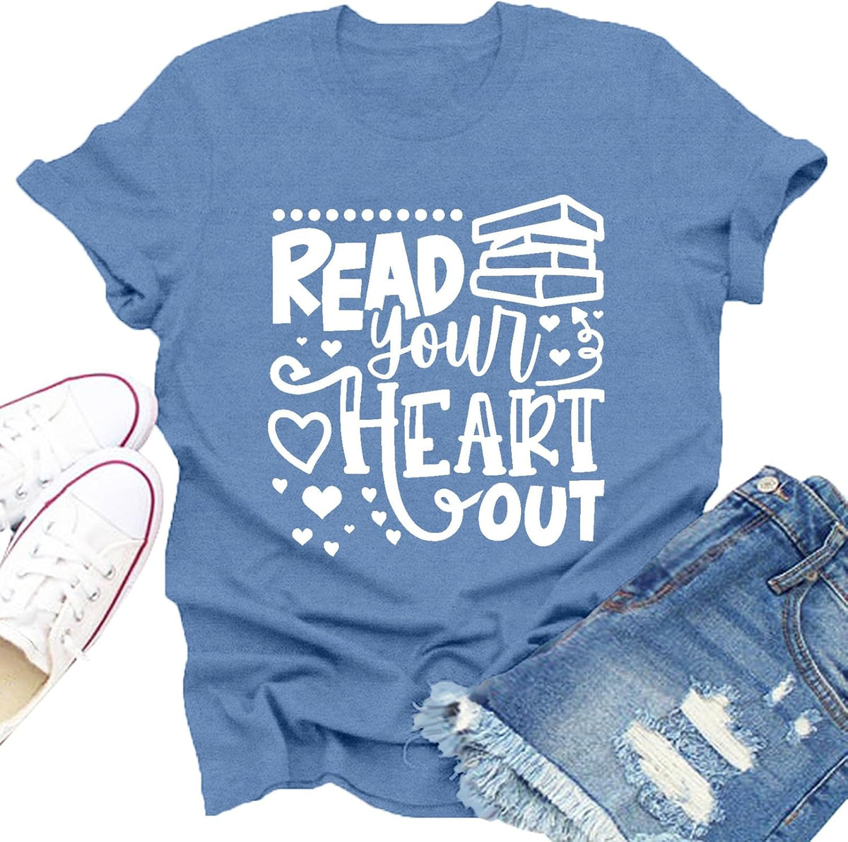 Read Shirts for Women Read Your Heart Out Tees Reading Tops - Blue1