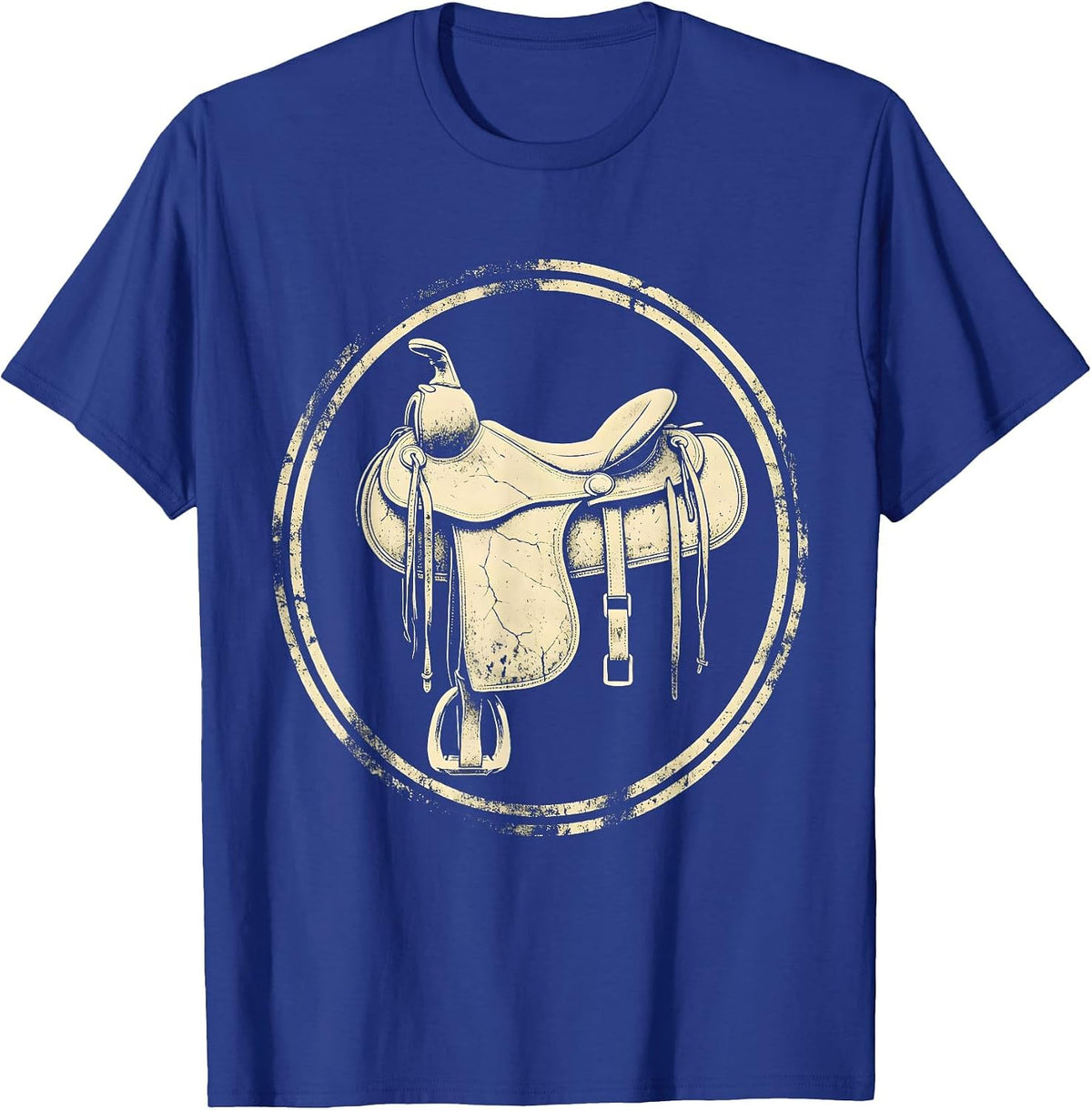 Western Saddle Dried Wildflowers Boho Cowgirl Art T-Shirt - Royal Blue