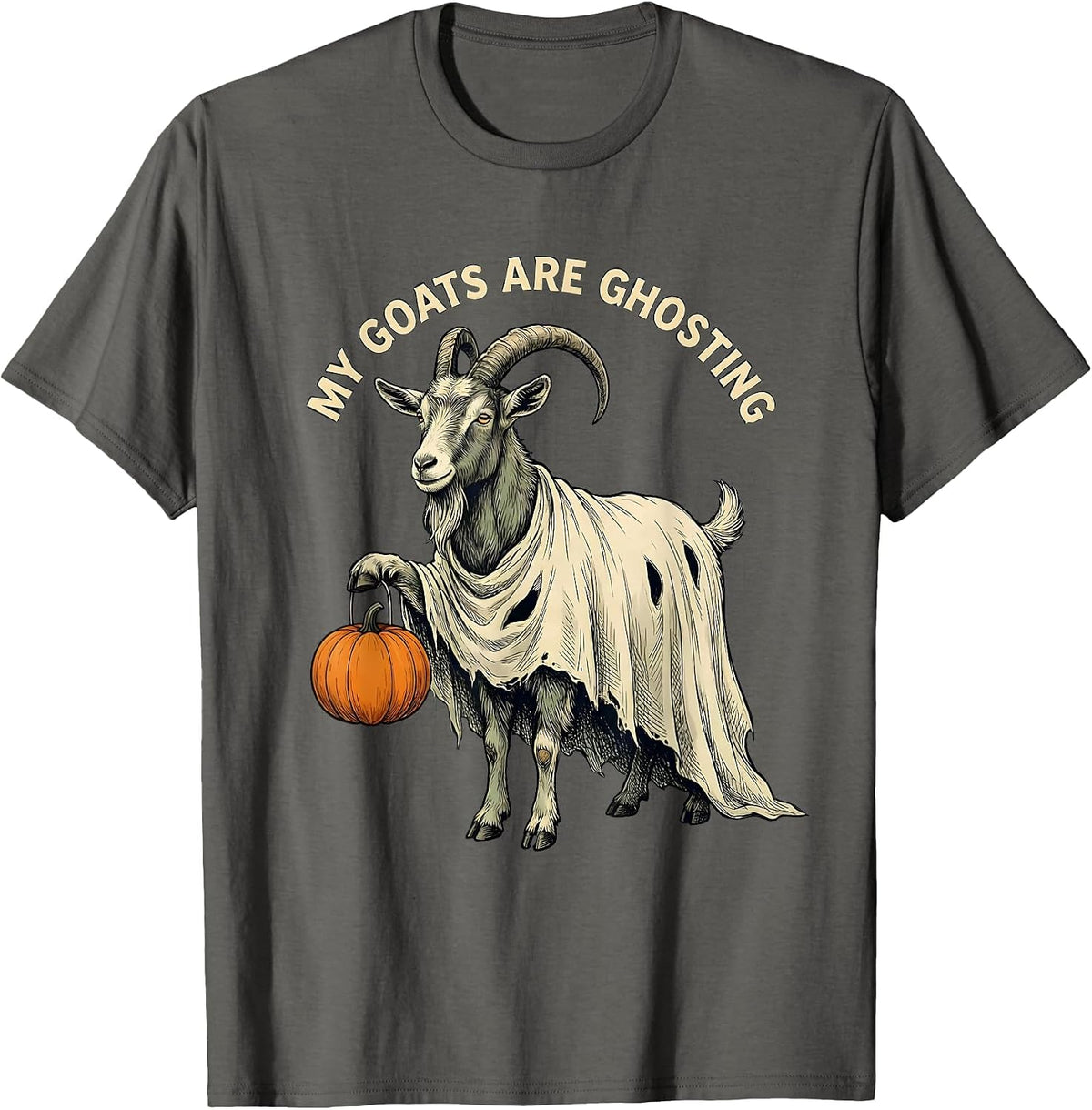 Men's My Goats Are Ghosting Funny Goat Lover Halloween Spooky T-Shirt - Asphalt Grey