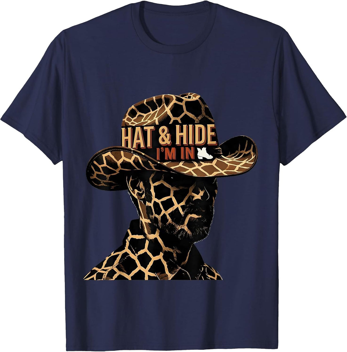 Men's Hat & Hide I'm In Western Cowgirl Rodeo Animal Skin Pattern T-Shirt - Navy Blue