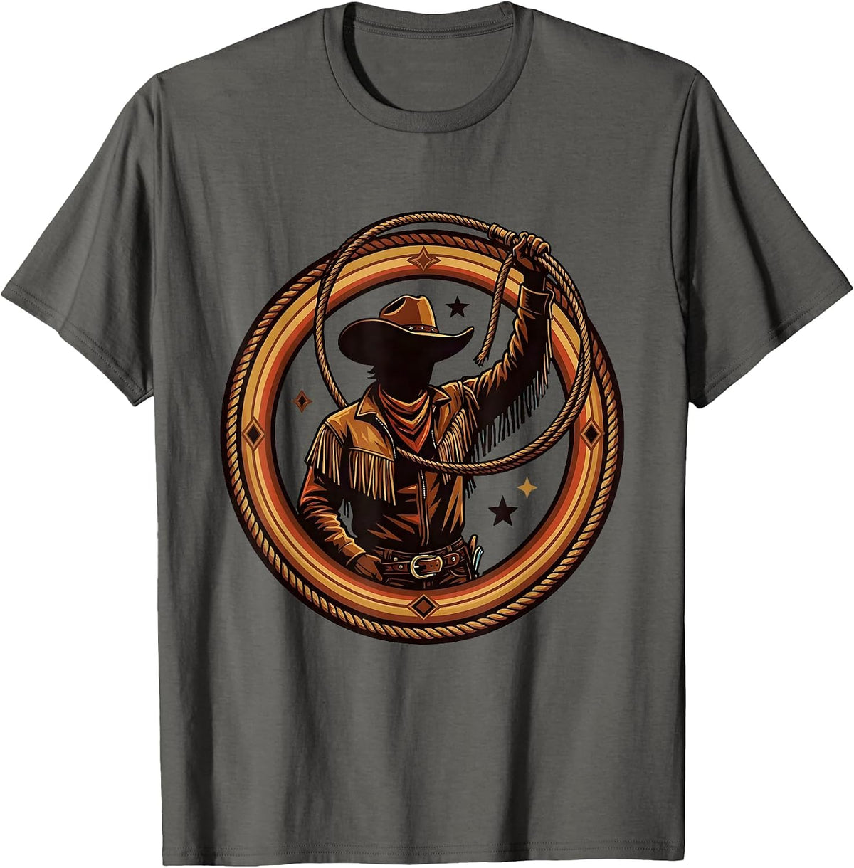 Cowgirl Twirling Lasso Western Rodeo Graphic T-Shirt - Asphalt Grey