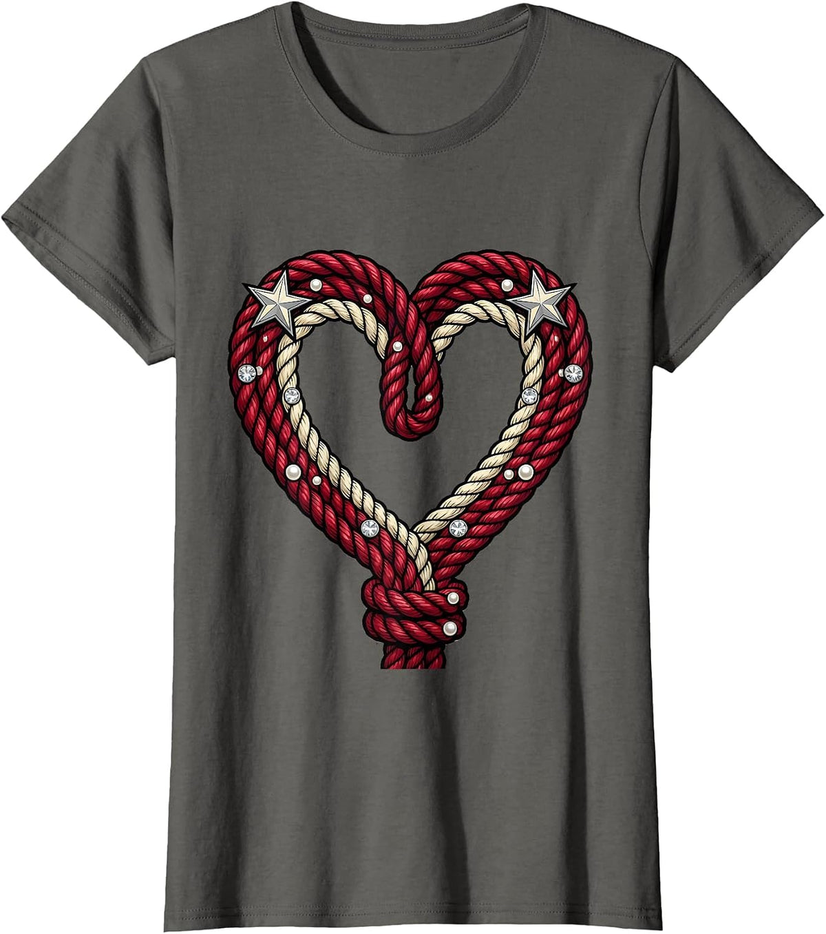Women's Western Lasso Heart Graphic Tee T-Shirt - Asphalt Grey