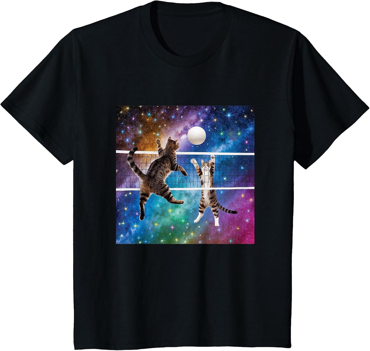 Funny Volleyball Cats Playing T-Shirt - Black