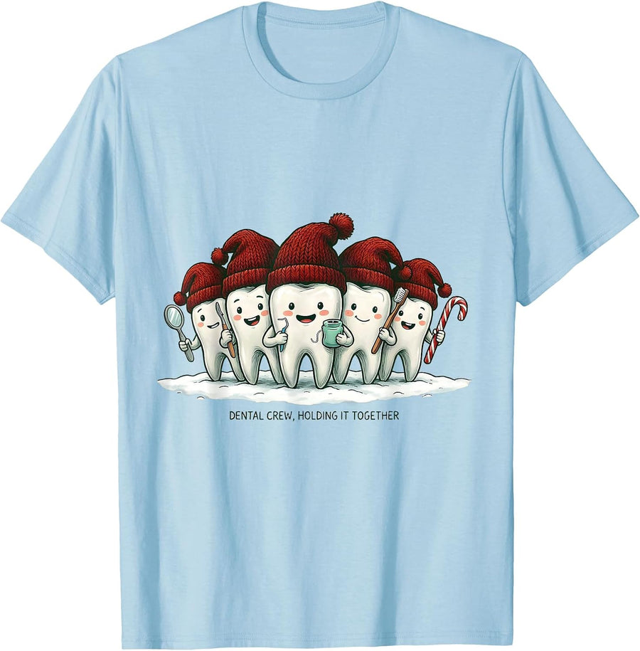 Men's Dental Crew Holding It Together Funny Dental Team Christmas T-Shirt - Baby Blue
