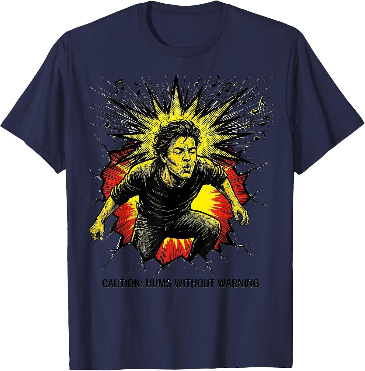 Men's Caution: Hums Without Warning Funny Music Lover Musician T-Shirt - Navy Blue