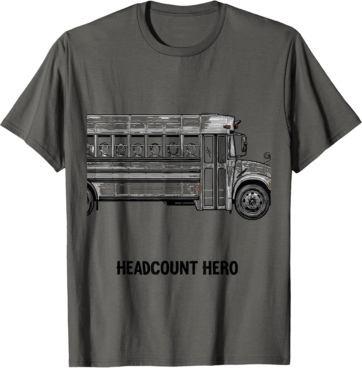 Headcount Hero Playful School Bus Teacher Field Trip Humor T-Shirt - Asphalt Grey