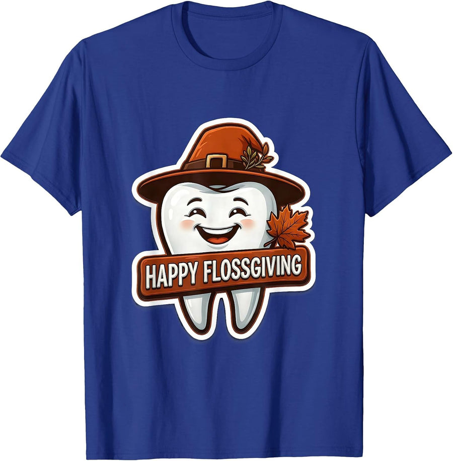 Happy Flossgiving Funny Dental Hygienist Thanksgiving T-Shirt - Royal Blue