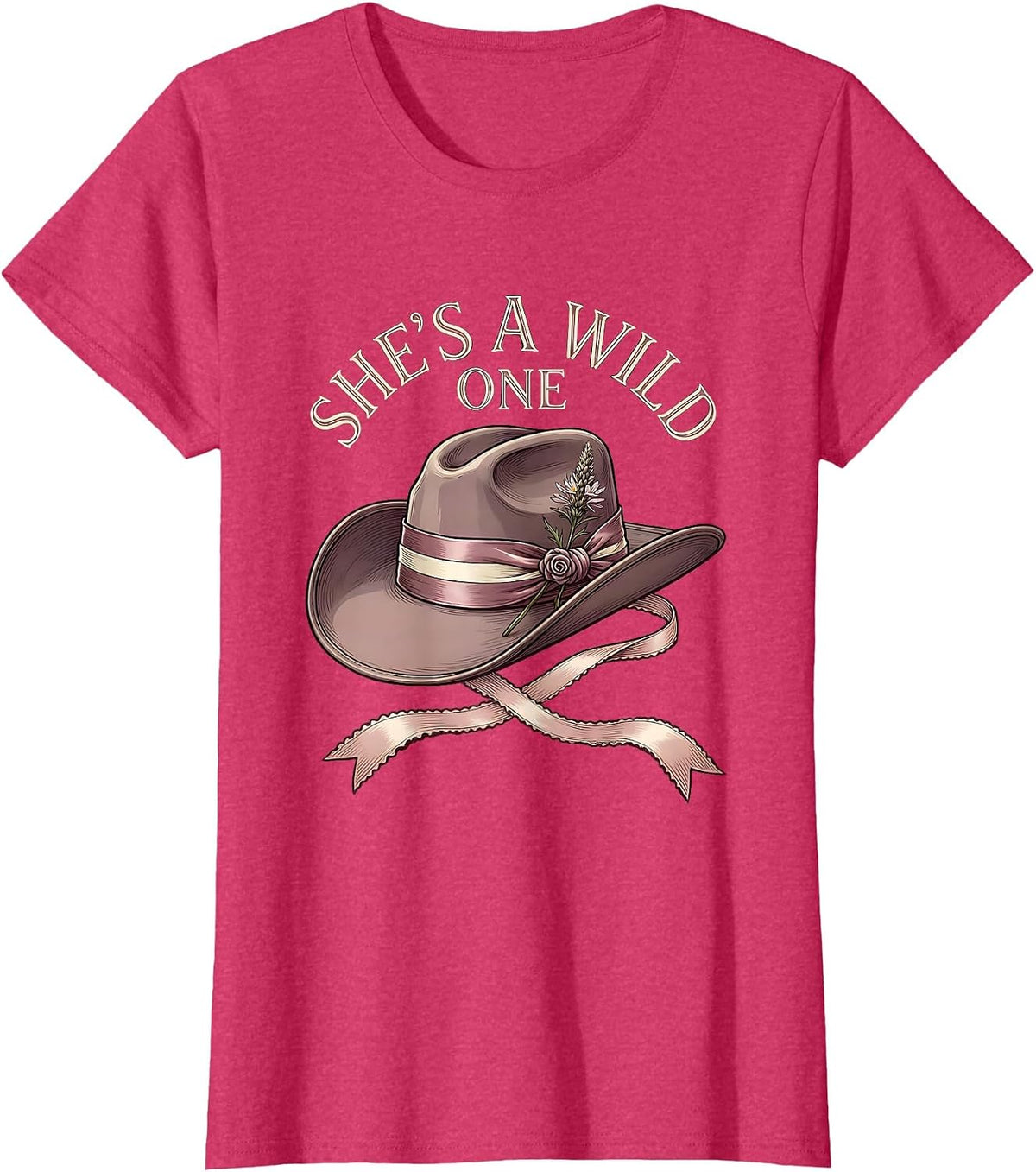 Women's She's a Wild One Cowboy Western Design T-Shirt - Red Heather