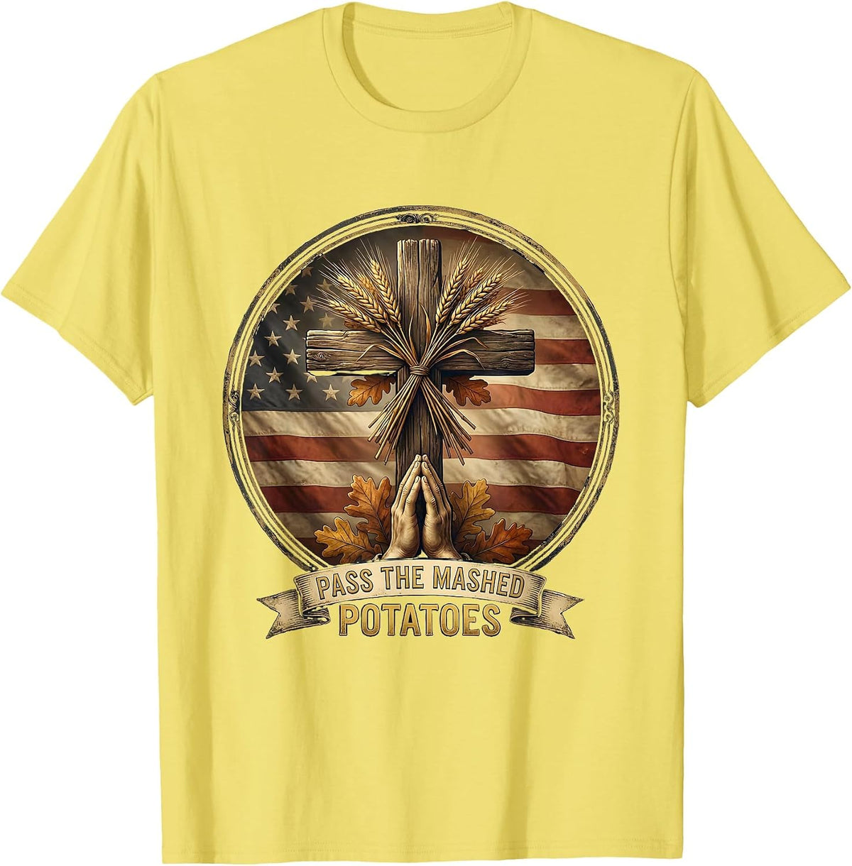 Men's Pass the Mashed Potatoes Thanksgiving Design T-Shirt - Lemon Yellow