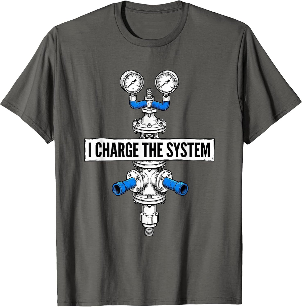 Men's I Charge The System Funny HVAC Technician Charging Pride T-Shirt - Asphalt Grey