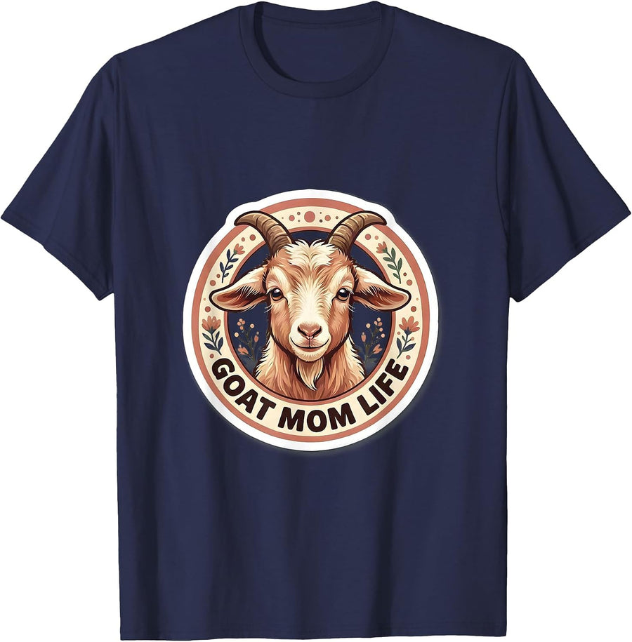 Goat Mom Life Funny Goat Lover Design T-Shirt - Navy Blue