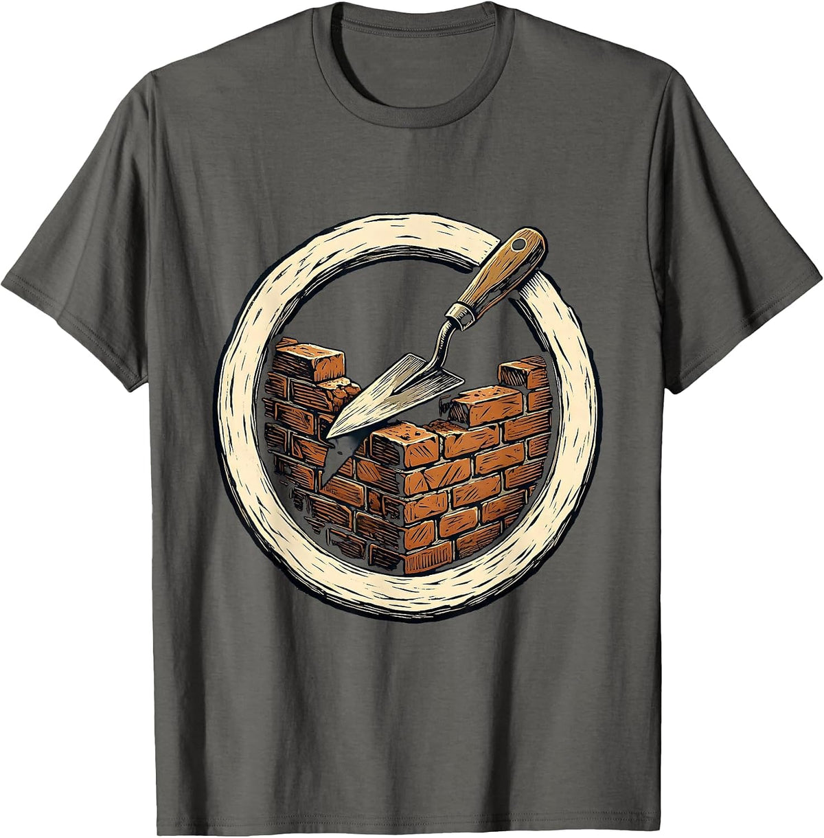 Blue Collar Bricklayer Half-Built Wall Trowel Graphic T-Shirt - Asphalt Grey