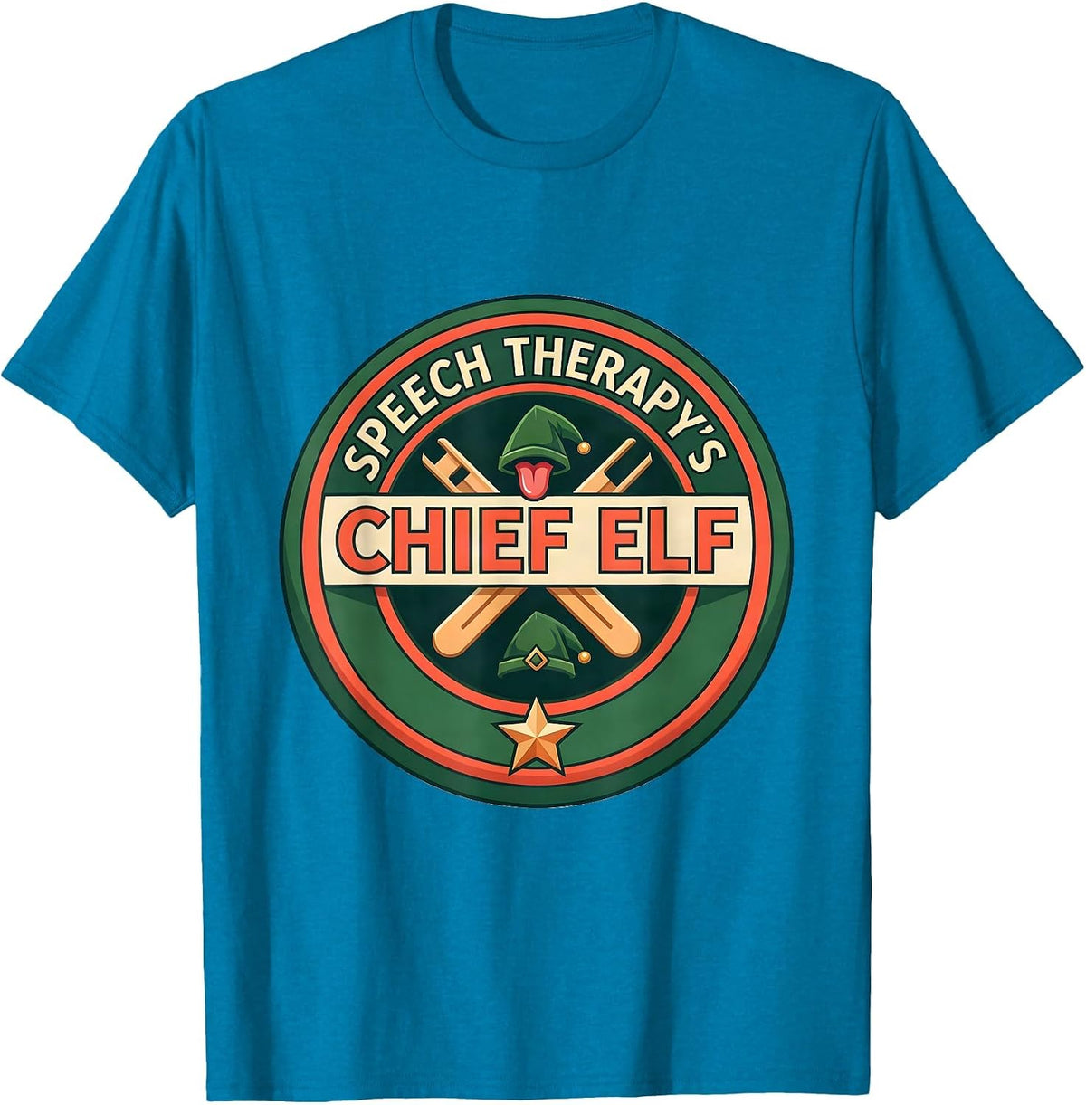 Speech Therapy's Chief Elf Funny SLP Christmas Therapist T-Shirt - Sapphire Blue