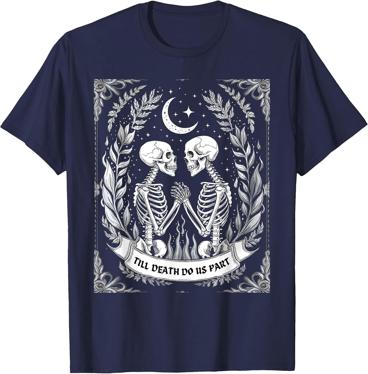 Till Death Do Us Part Spooky Season Happy Halloween Skeleton T-Shirt - Navy Blue