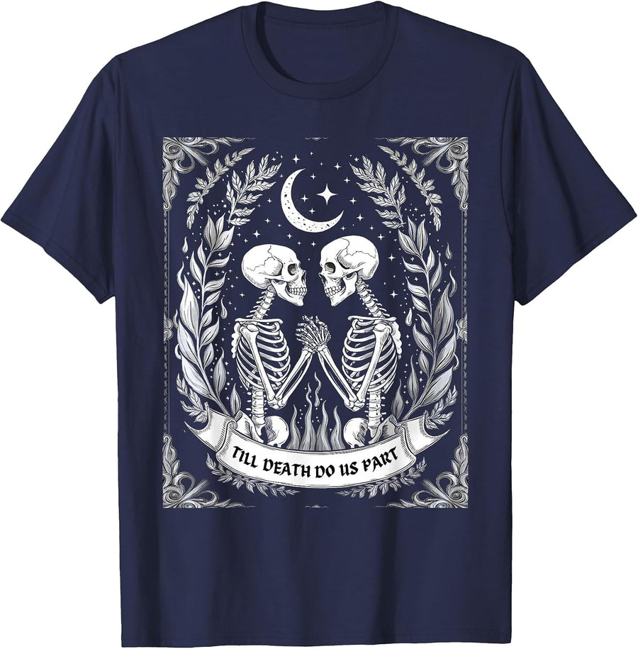 Till Death Do Us Part Spooky Season Happy Halloween Skeleton T-Shirt - Navy Blue