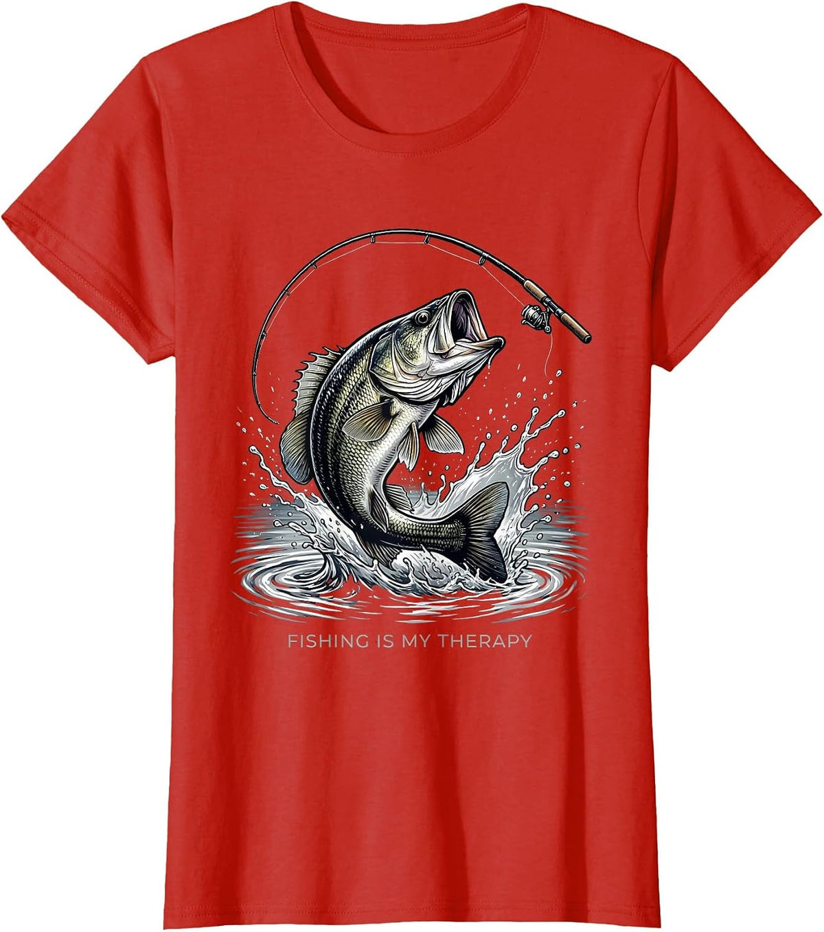 Fishing Is My Therapy Outdoor Angler Design T-Shirt - Red