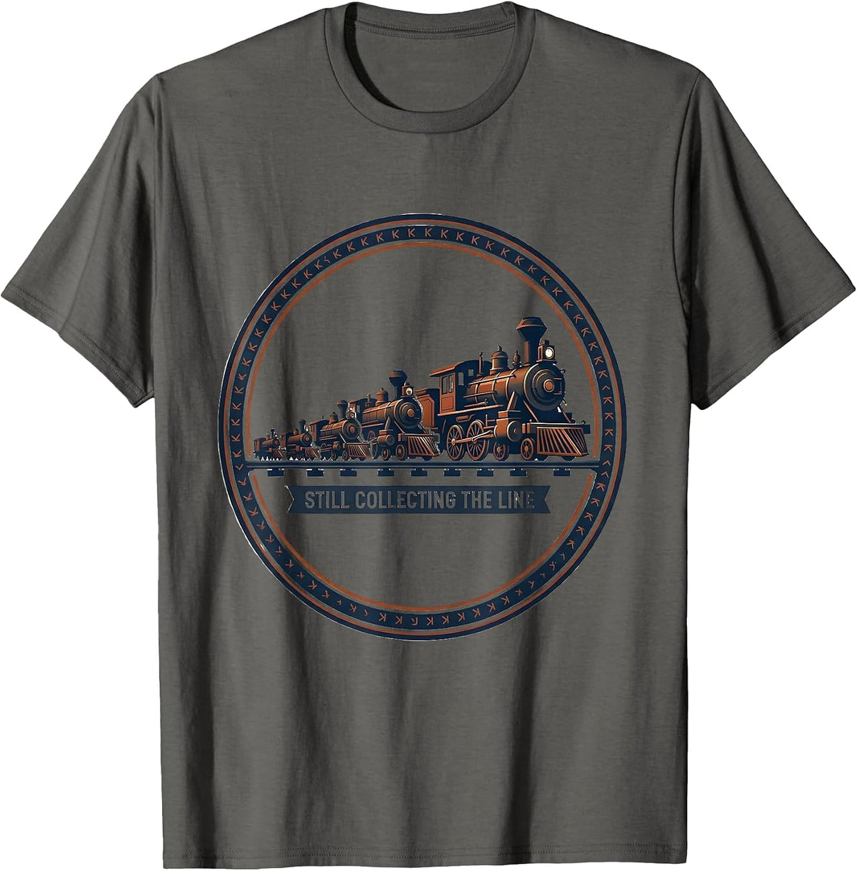 Still Collecting The Line Vintage Train Enthusiast T-Shirt - Asphalt Grey