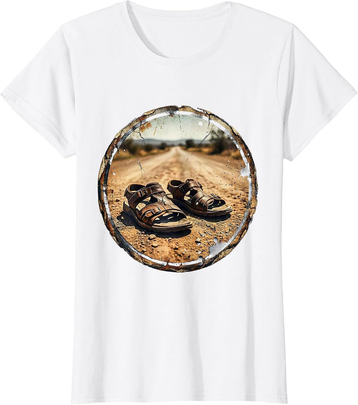 Jesus Worn Sandals Dusty Road Faith Graphic T-Shirt - White
